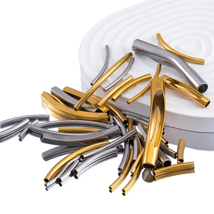 Curved stainless steel noodle beads in gold and silver for DIY jewelry making