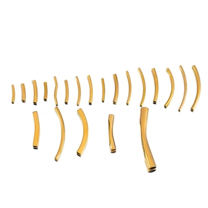 Golden stainless steel curved elbow tube beads in various sizes for DIY jewelry making