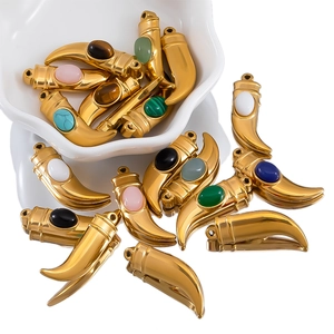 Golden dagger horn pendants set with various colorful gemstones for DIY jewelry