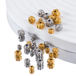 Polished stainless steel pumpkin lantern loose beads for DIY jewelry making in gold and silver