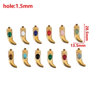 Set of 12 gold plated horn pendants with assorted gemstones for DIY jewelry making