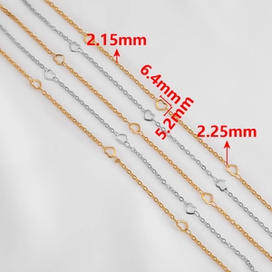 Gold and silver stainless steel heart chain for jewelry making with size dimensions