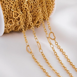 Golden stainless steel heart link chain on spool for DIY jewelry necklace making