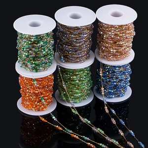 Stainless Steel Gold Beaded Chain With Colorful Faceted Glass Beads For DIY Necklace Bracelet Jewelry Making Supplies