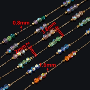 Golden stainless steel handmade bead chain with colorful glass beads for DIY necklaces