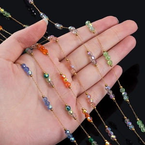 Handmade gold stainless steel chain with colorful faceted beads for DIY jewelry making
