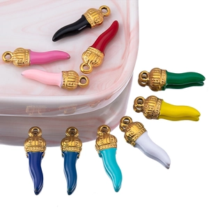 Colorful stainless steel chili pepper charms with golden caps for DIY jewelry making