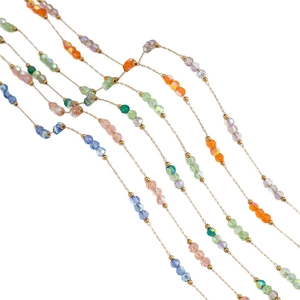 Colorful faceted crystal bead chain with gold stainless steel beads for DIY jewelry
