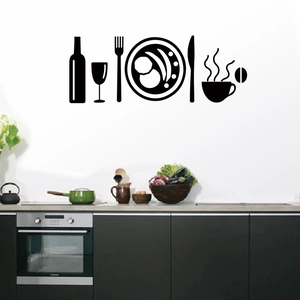 Kreative Küchenutensilien Wandaufkleber Abnehmbare PVC Vinyl Weinflasche Tasse Gabel Teller Silhouette Home Decor Wandtattoo