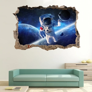 3D astronaut wall decal with starry space effect for modern living room decor