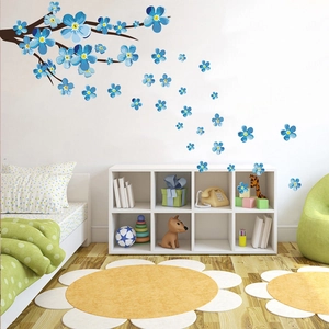 Blue plum blossom branch wall stickers for cozy kids room and bedroom decoration