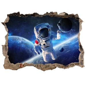 3D astronaut wall decal with starry outer space and blue planet for room decor