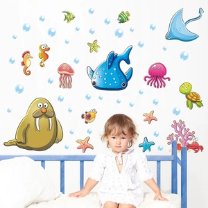 Cartoon Marine Life Wall Stickers Waterproof PVC Sea World Decals For Kids Nursery Room DIY Removable Home Wall Decor