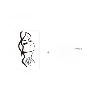 Detailed size chart for minimalist vinyl wall decal featuring female profile and red lips