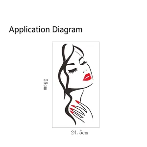 Minimalist vinyl wall decal featuring a woman's silhouette with red accents, 58x24.5cm size
