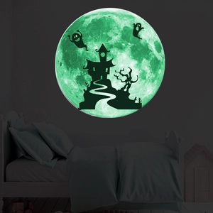Halloween Glow In The Dark Moon Wall Sticker Silhouette Castle Ghost PVC Waterproof Decal For Kids Room Home Decor