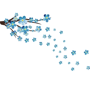 Blue plum blossom branch wall sticker with falling petals for living room home decor