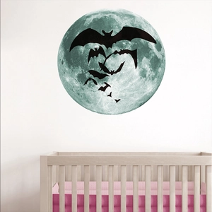 Luminous moon and bat silhouette wall stickers for kids room and Halloween decor