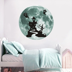 Luminous Halloween wall sticker featuring a ghost castle and moon for kids room decor