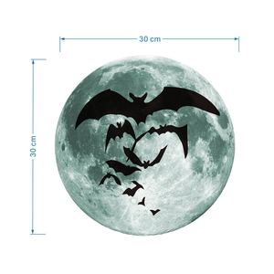 Detailed 30cm circular Halloween wall sticker featuring moon texture and bat silhouettes