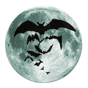 Luminous Halloween wall stickers featuring black bats and a large glowing green moon