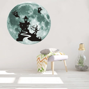 Luminous Halloween wall sticker with ghost castle and moon design for kids' room