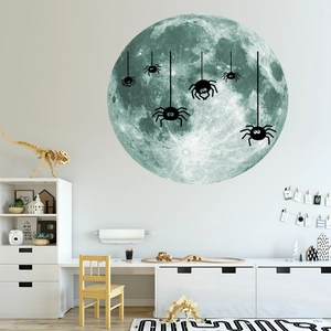 Sticker mural lune lumineuse avec silhouettes d'araignées mignonnes pour enfants