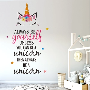 Cute unicorn wall decal with inspirational quote for kids bedroom and playroom decor