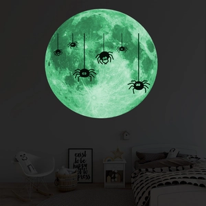 Sticker Mural Lune et Araignée Phosphorescent Halloween Glow In The Dark PVC Décalcomanie pour Chambre d'Enfant Salon