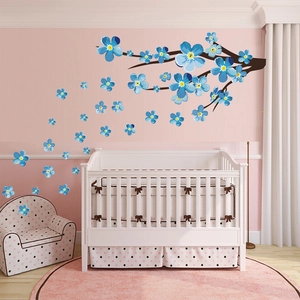 Blue plum blossom branch wall stickers for cozy nursery and bedroom decoration