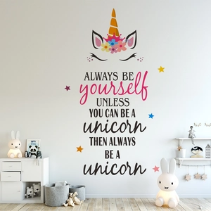 Cartoon Unicorn Wall Sticker Inspirational Quote Always Be Yourself Waterproof PVC Decal Kids Nursery Bedroom Decor