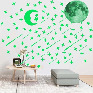 Luminous wall stickers featuring moon and stars in a modern living room setting