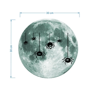 Sticker mural Halloween lumineux de 30 cm avec lune et motifs d'araignées noires suspendues