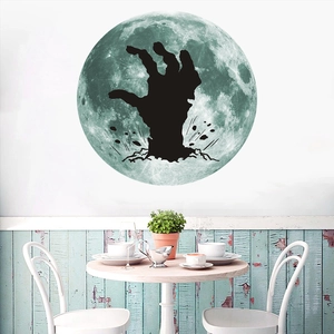 Luminous moon wall sticker with zombie hand silhouette for Halloween home decor