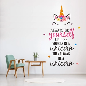 Colorful unicorn wall decal with inspirational quote for nursery and bedroom decor