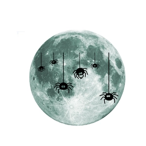 Sticker mural lune lumineuse avec araignées suspendues pour décoration d'Halloween