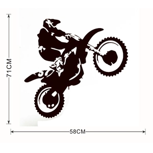 Detail view of black motocross wall decal dimensions showing 71cm height and 58cm width