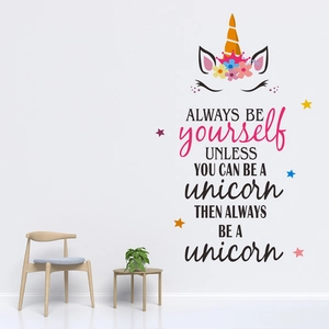 Cartoon unicorn wall decal with inspirational quotes for living room and bedroom decor