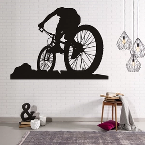 Sticker Mural Noir Silhouette Cycliste VTT en PVC Imperméable Décoration Sportive Sculptée pour Salon et Chambre