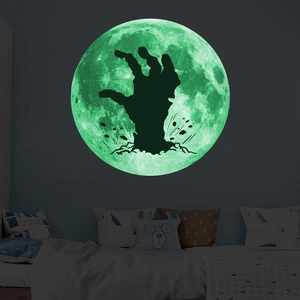 Glow In The Dark Moon Wall Sticker Zombie Hand Silhouette Halloween Luminous PVC Removable Wall Decal For Living Room Bedroom