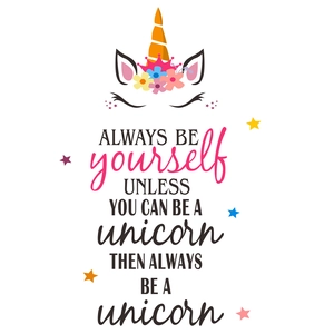 Cute cartoon unicorn wall sticker with inspirational quote for girls bedroom decoration