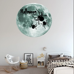 Luminous Halloween wall sticker with large moon and spiders for kids bedroom decor