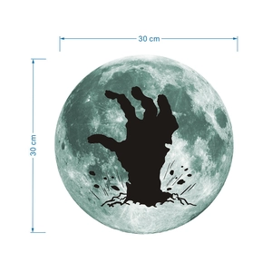 Detailed view of 30cm Halloween moon wall sticker with zombie hand silhouette