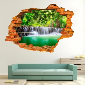 3D Broken Wall Waterfall Landscape PVC Wall Sticker Waterproof Removable Self Adhesive Mural For Living Room Bedroom Decor