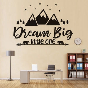 Dream Big Little One vinyl wall sticker with mountains and black bears for kids' rooms
