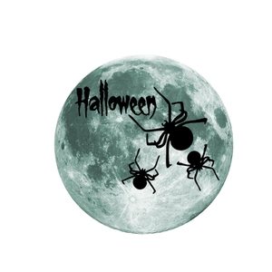 Luminous Halloween wall sticker featuring a detailed green moon with black spider silhouettes