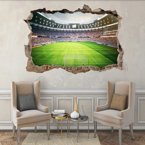 3D Wandtattoo Fußballstadion mit realistischem Spielfeld und Stadionblick für Zimmer