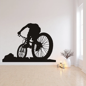 Autocollant mural silhouette de vététiste noir pour décoration de salon minimaliste