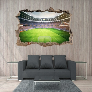 3D Fußballstadion Wandaufkleber mit realistischem Mauerdurchbruch für Wohnzimmer Deko