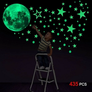 Luminous wall sticker set with 435 pieces of glowing moon stars and dots for home decor